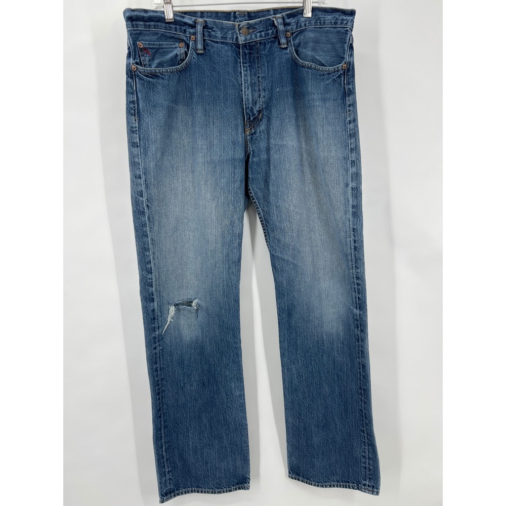 Vtg Y2K Polo Ralph Lauren Classic Fit Thrashed Distressed‎ Blue Jeans 35x32